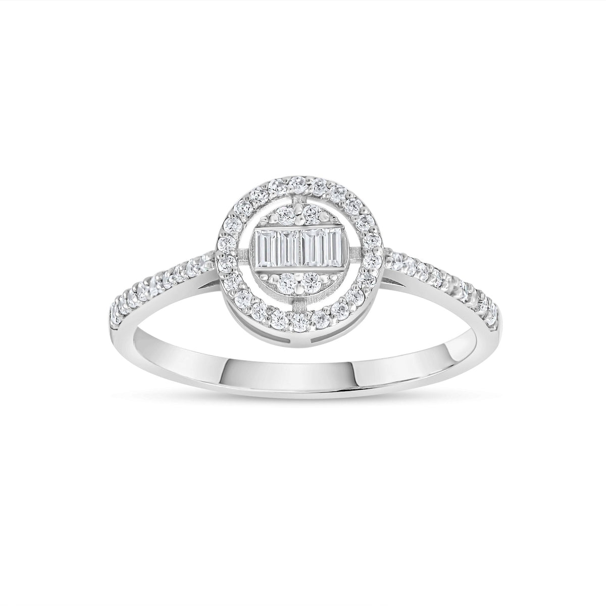 0.25 Carat Round and Baguette Diamond Ring · White Gold
