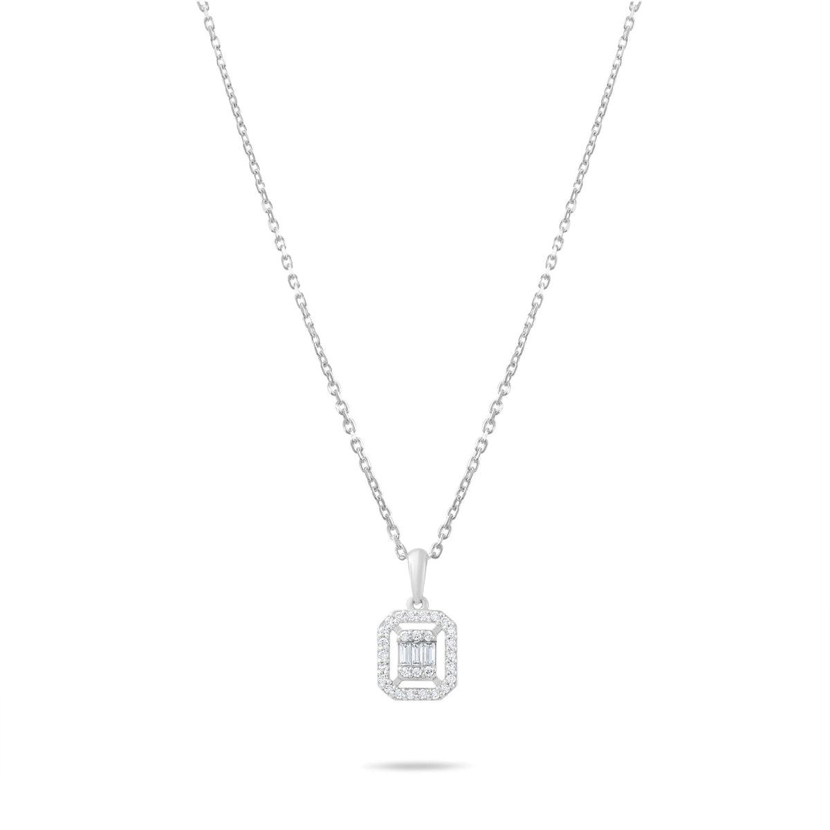 0.17 Carat Three Baguette Diamond Necklace · White Gold
