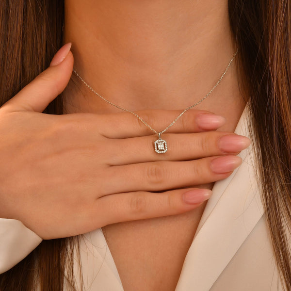 0.17 Carat Three Baguette Diamond Necklace