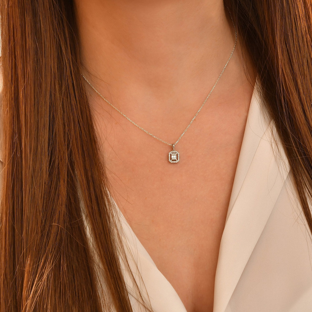 0.17 Carat Three Baguette Diamond Necklace