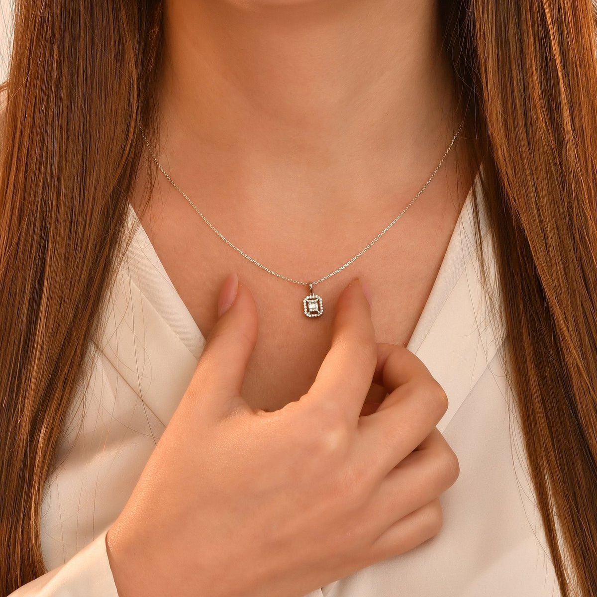 0.17 Carat Three Baguette Diamond Necklace