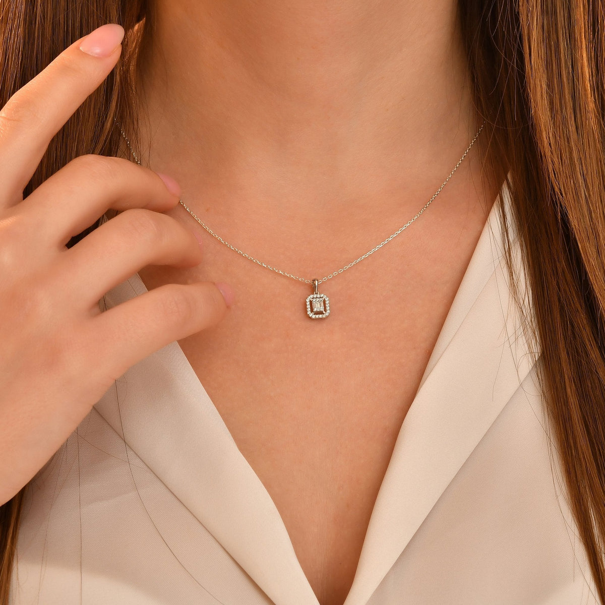 0.17 Carat Three Baguette Diamond Necklace