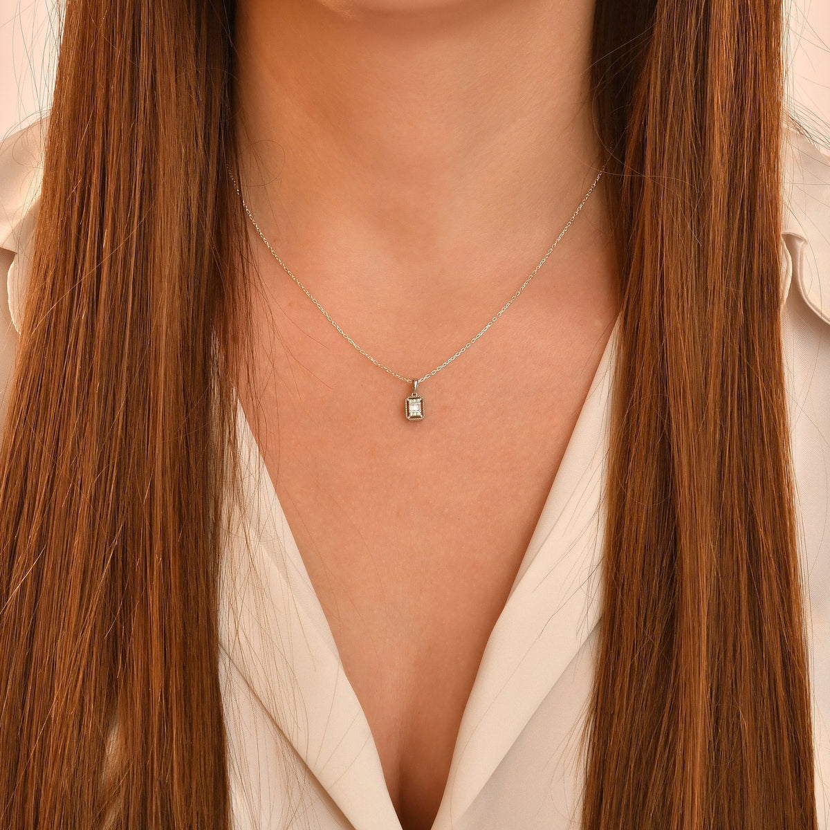 0.05 Carat Baguette Diamond Necklace