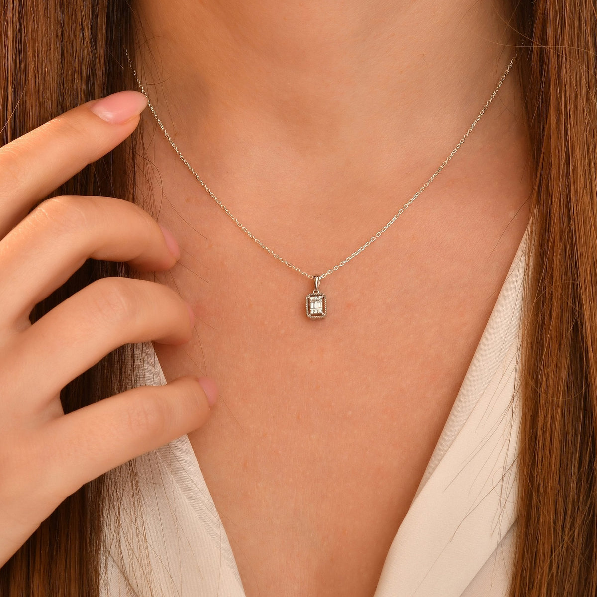 0.05 Carat Baguette Diamond Necklace