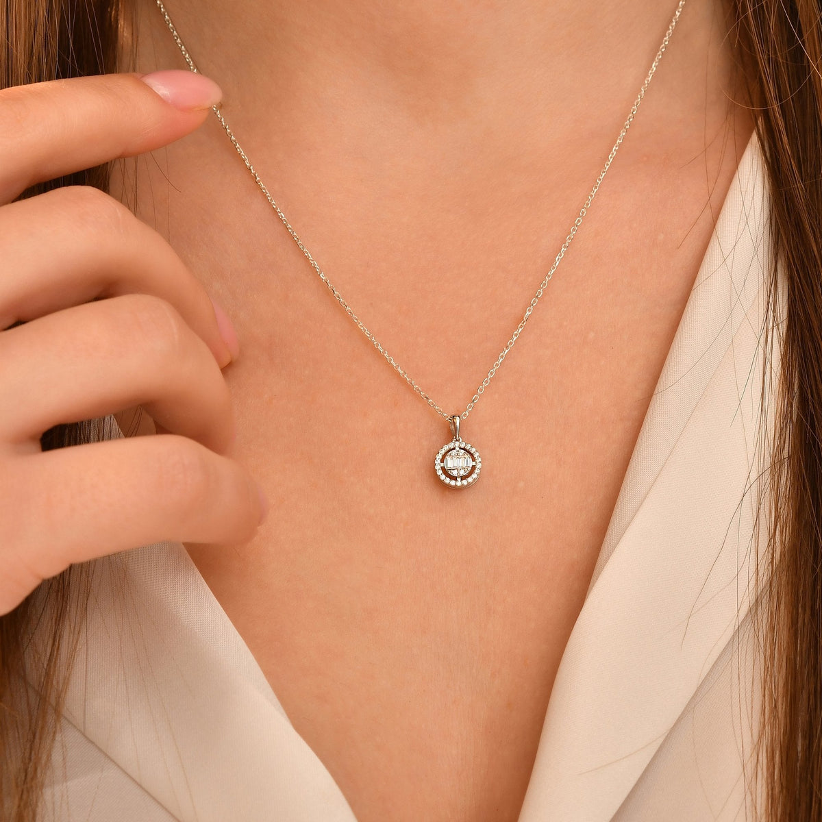 0.15 Carat Baguette Diamond Necklace