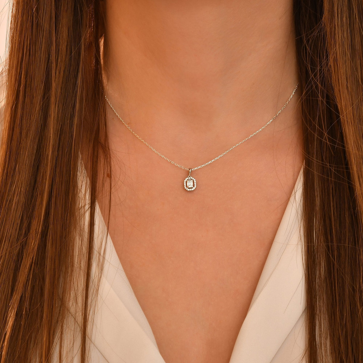 0.17 Carat Baguette Diamond Necklace