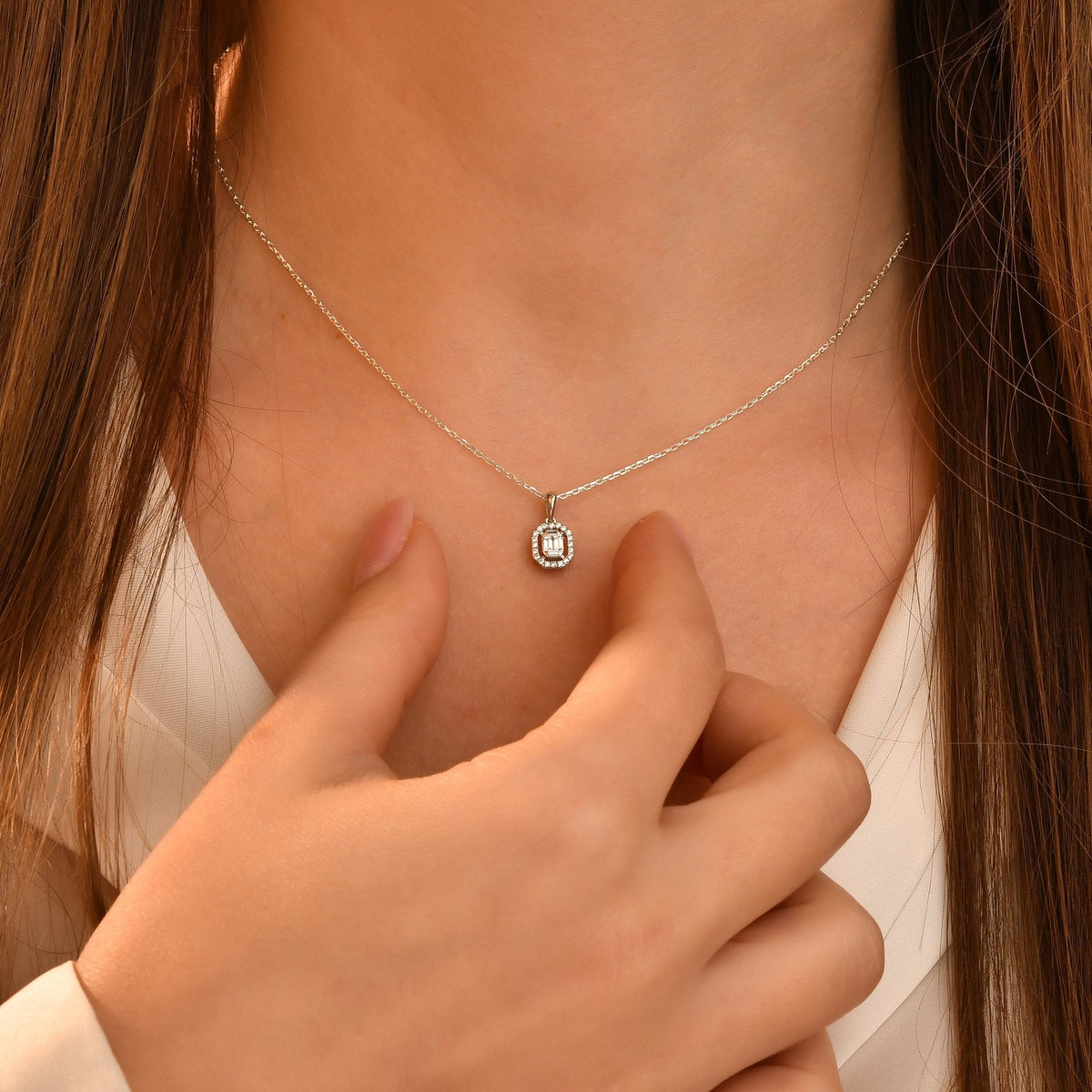 0.17 Carat Baguette Diamond Necklace