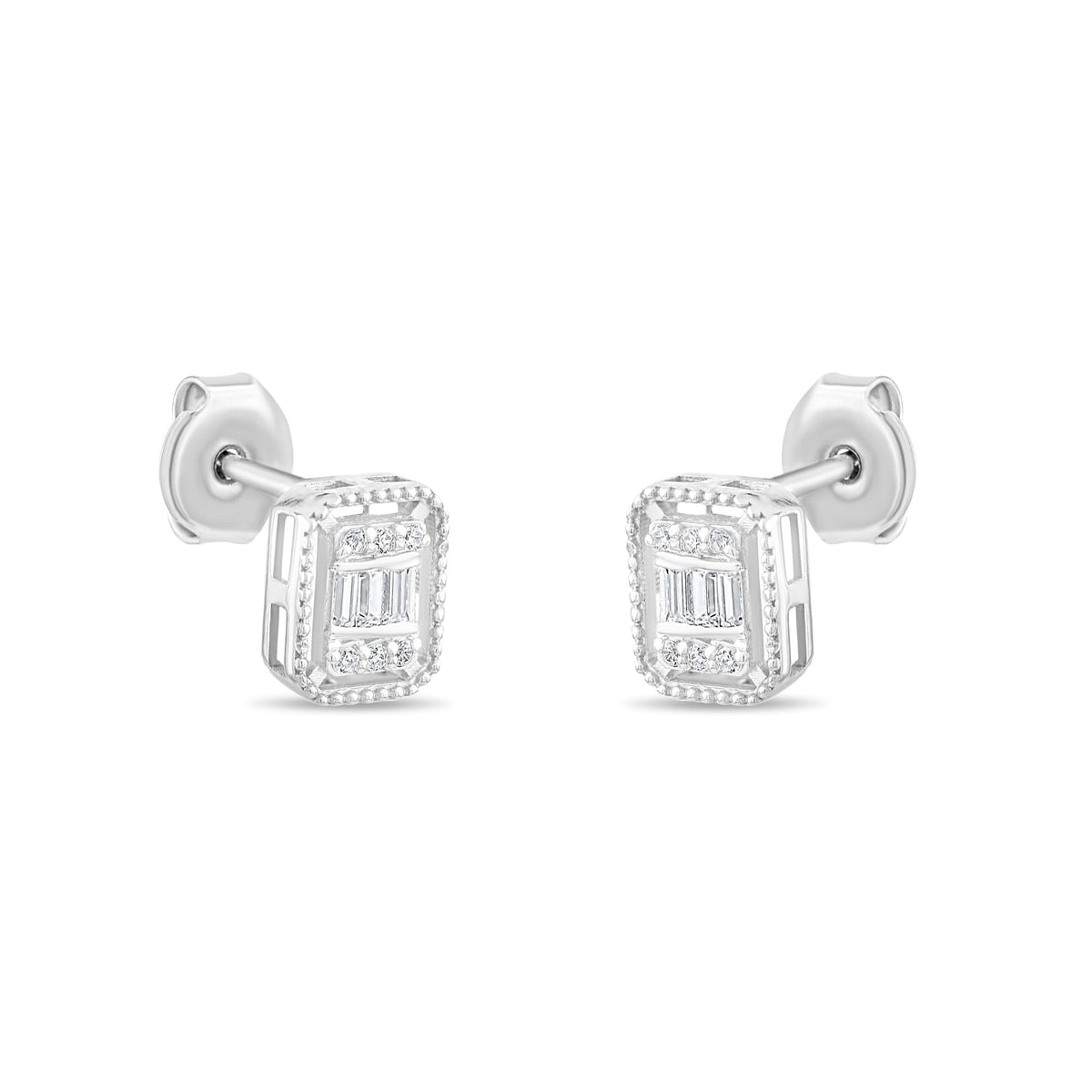 0.10 Carat Baguette Diamond Earrings · White Gold
