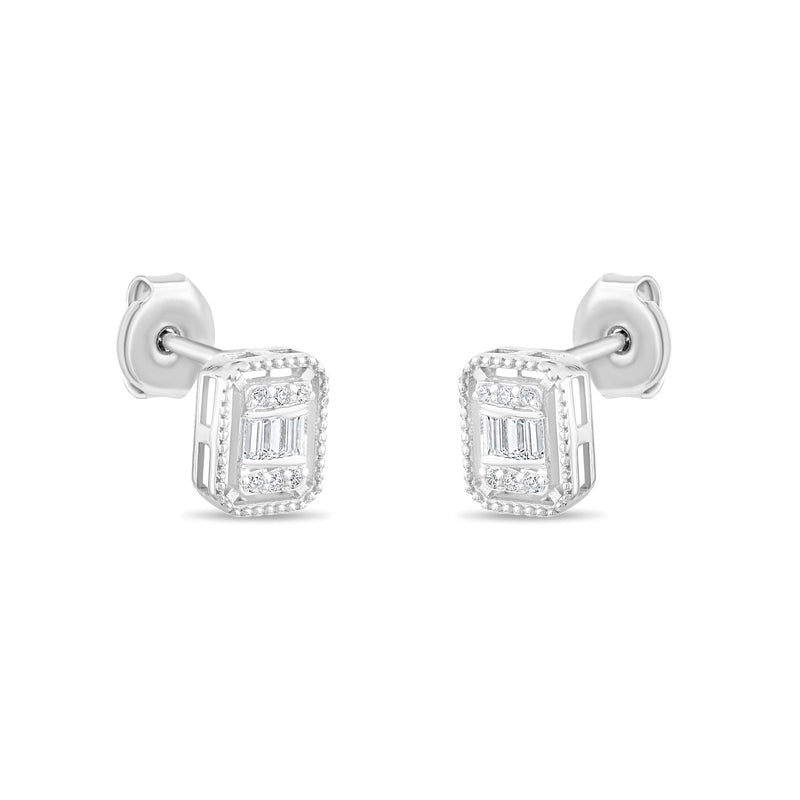 0.10 Carat Baguette Diamond Earrings · White Gold