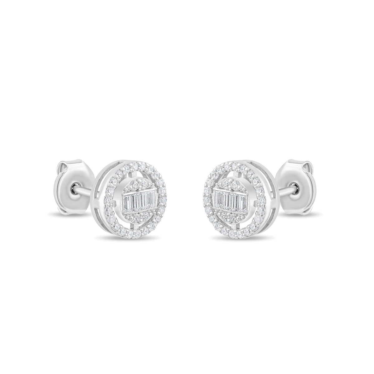 0.30 Carat Round and Baguette Diamond Earrings · White Gold