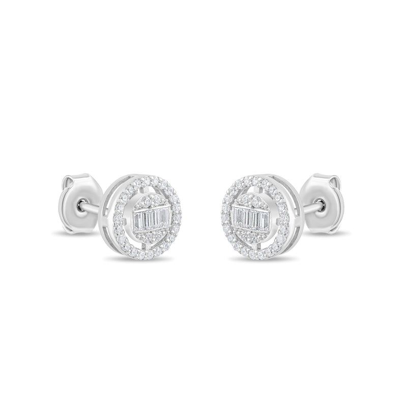 0.30 Carat Round and Baguette Diamond Earrings · White Gold
