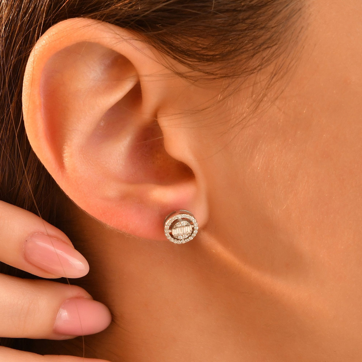0.30 Carat Round and Baguette Diamond Earrings