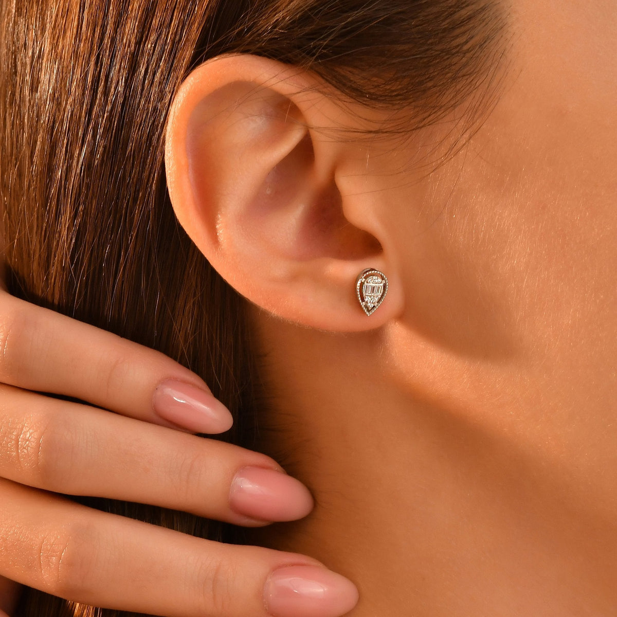 0.12 Carat Pear and Baguette Diamond Earrings