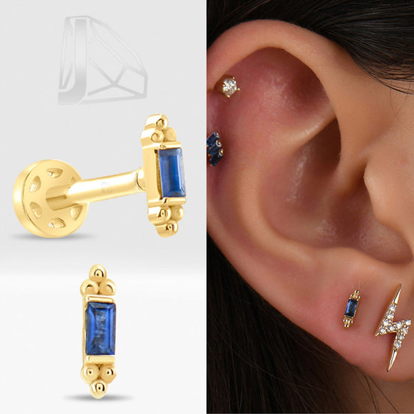 0.06 Carat Baguette Sapphire Piercing · Yellow Gold