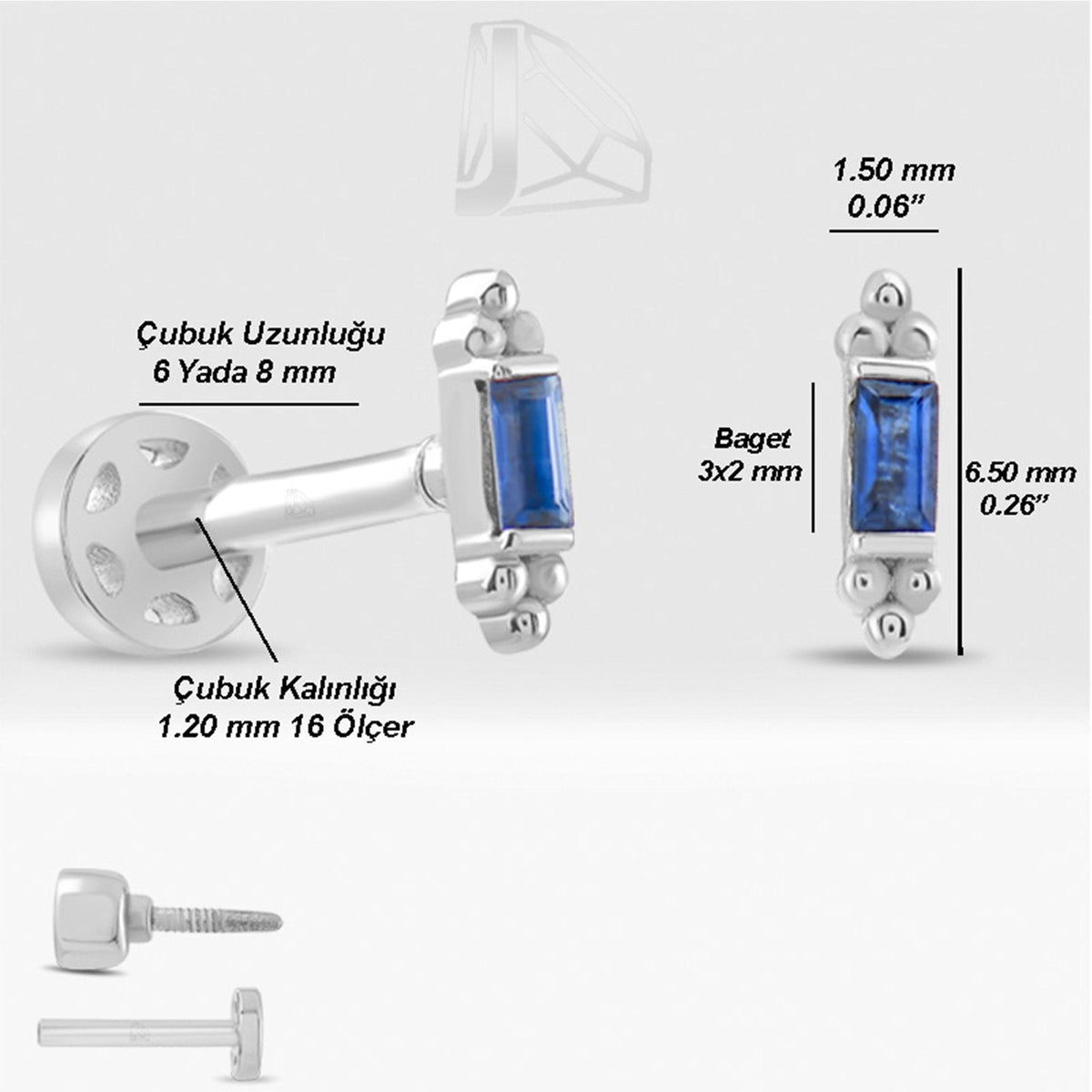 0.06 Carat Baguette Sapphire Piercing · White Gold