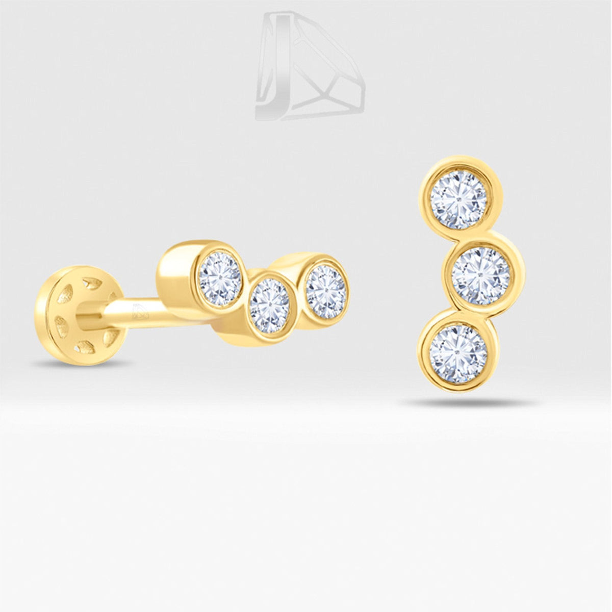 0.15 Carat Three-Stone Diamond Piercing · Yellow Gold
