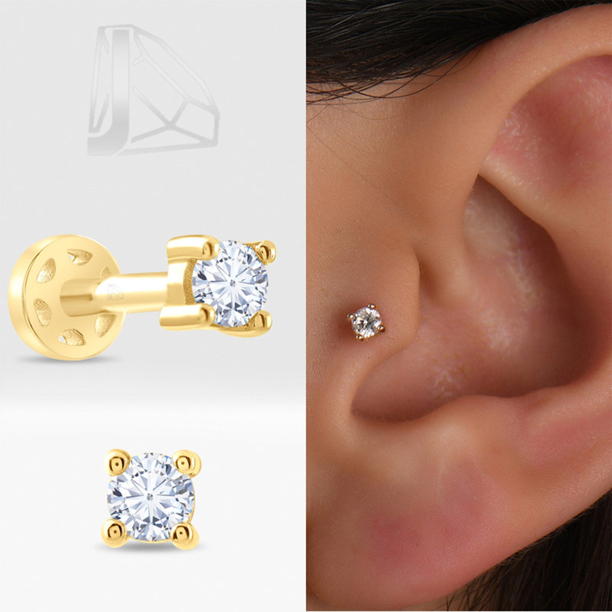 0.07 Carat Solitaire Diamond Piercing · Yellow Gold