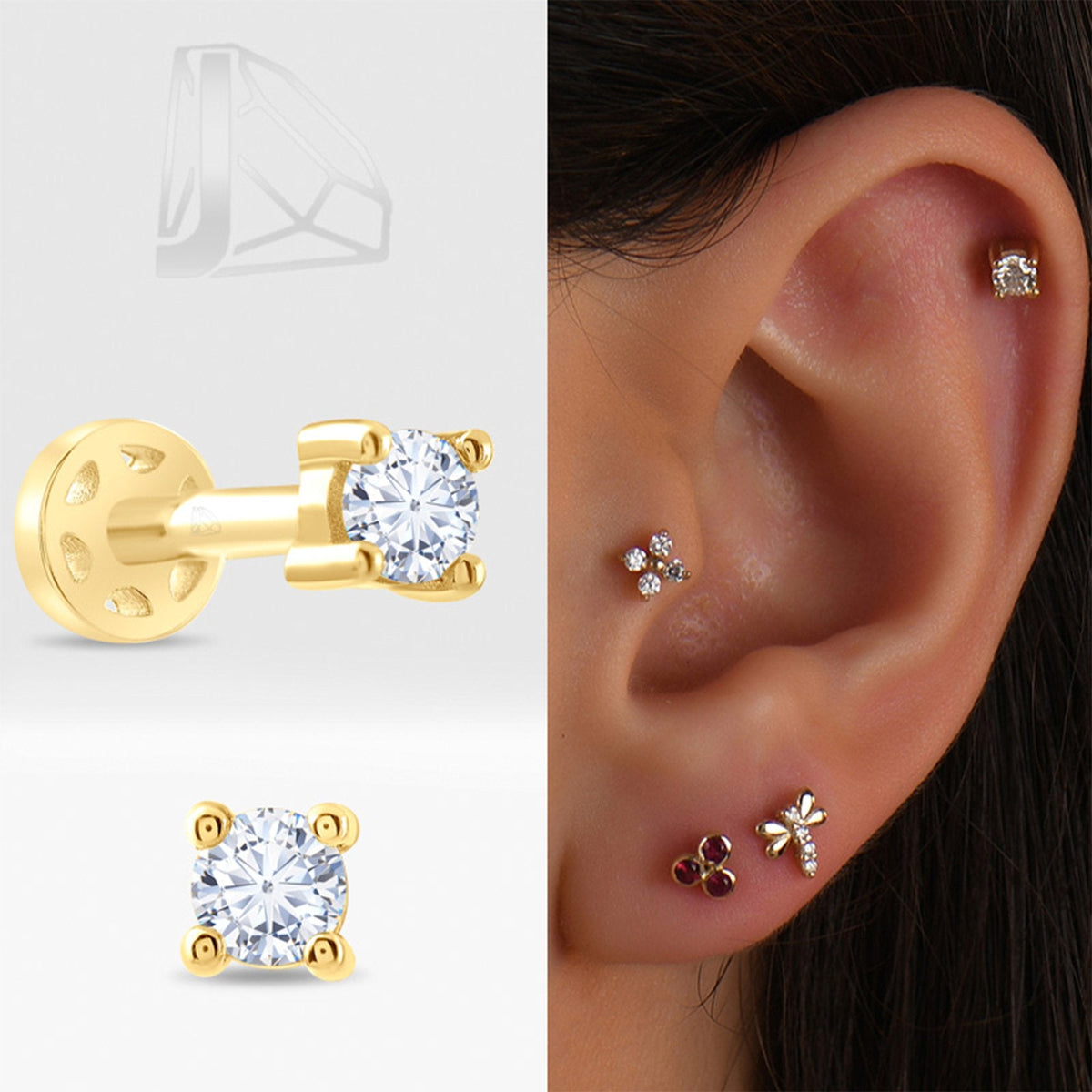 0.07 Carat Solitaire Diamond Piercing · Yellow Gold
