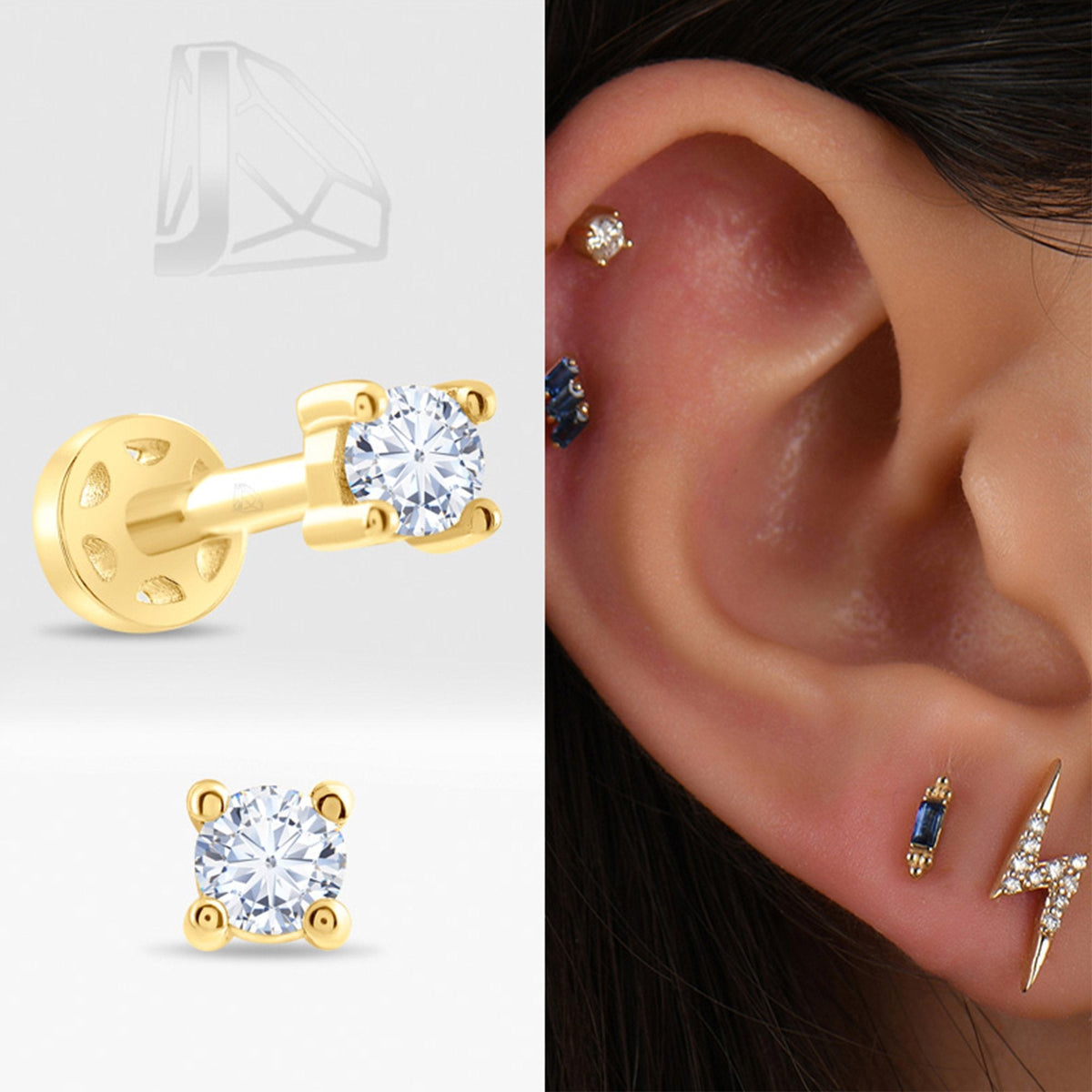 0.05 Carat Solitaire Diamond Piercing · Yellow Gold