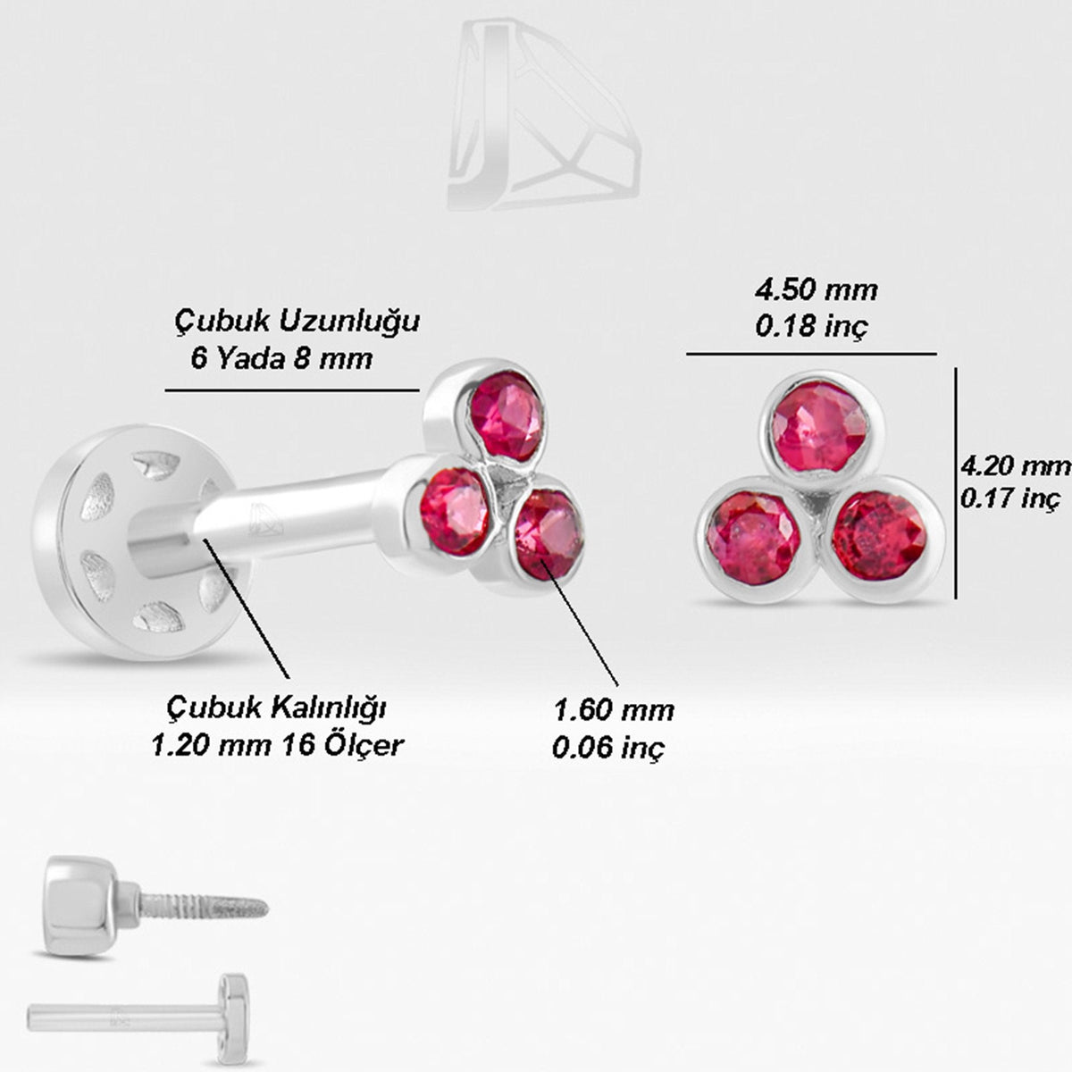 0.09 Carat Three-Stone Ruby Piercing · White Gold
