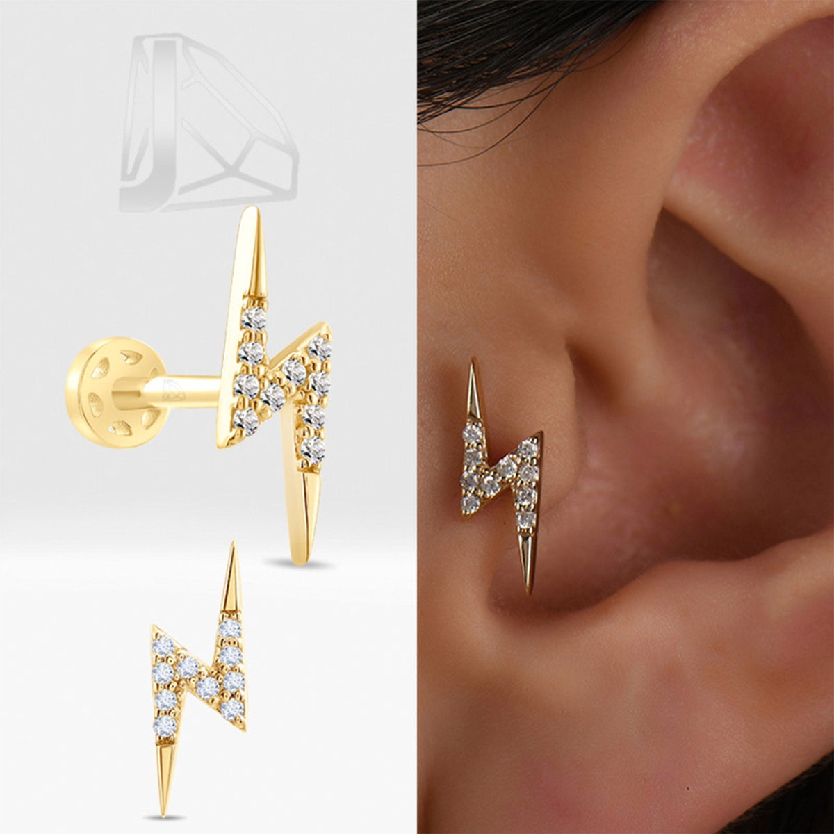 0.05 Carat Lightning Bolt Diamond Piercing · Yellow Gold