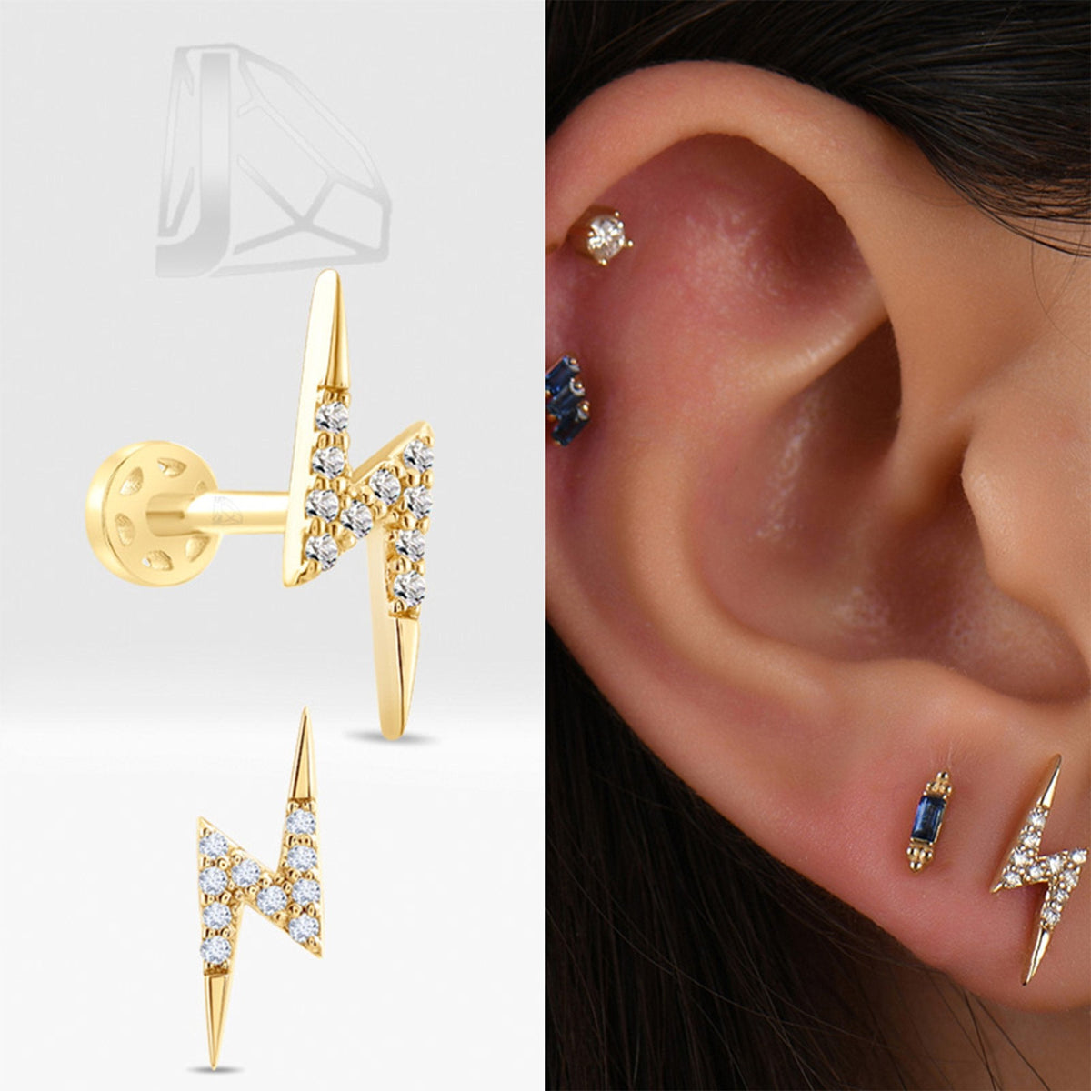 0.05 Carat Lightning Bolt Diamond Piercing · Yellow Gold
