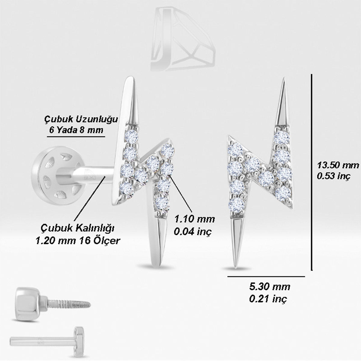 0.05 Carat Lightning Bolt Diamond Piercing · White Gold