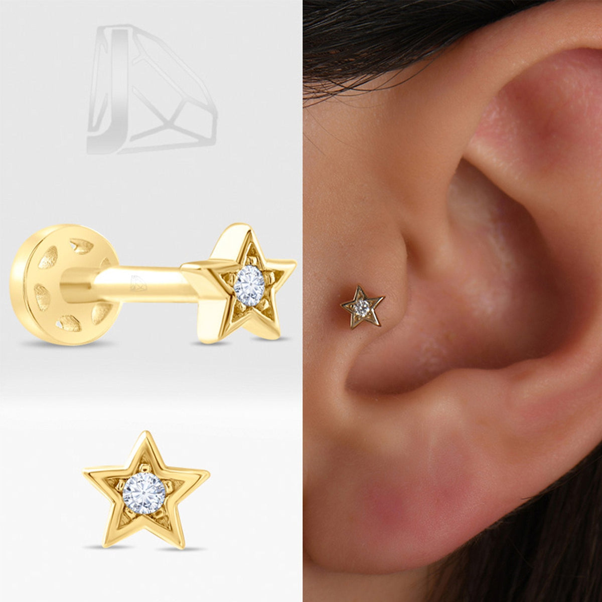 0.02 Carat Star Diamond Piercing · Yellow Gold