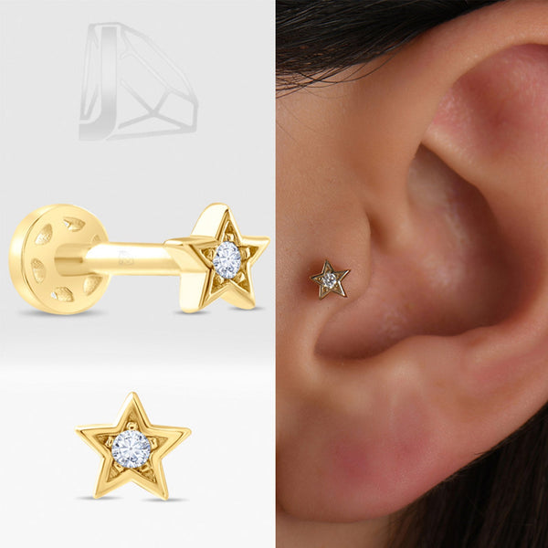 0.02 Carat Star Diamond Piercing · Yellow Gold