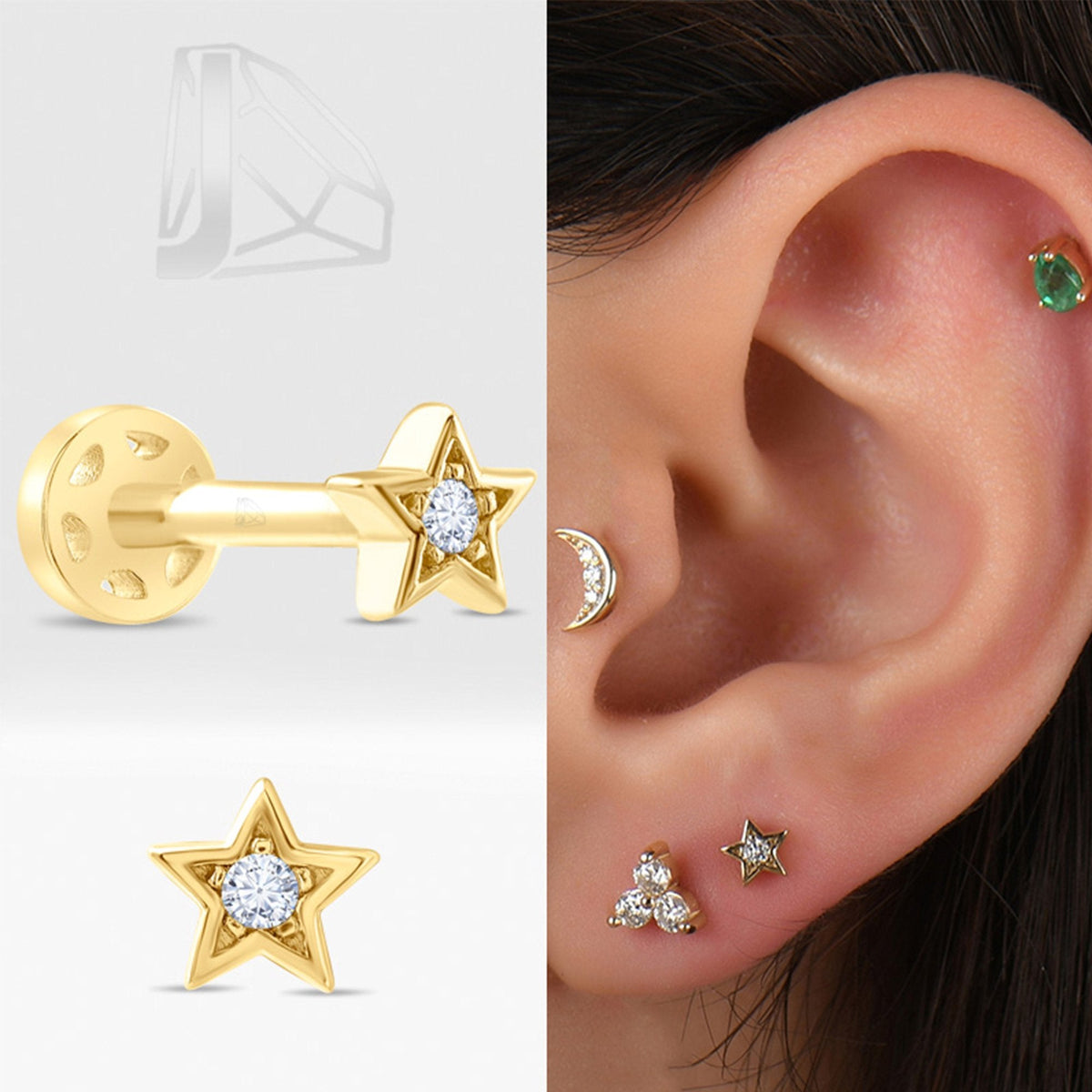 0.02 Carat Star Diamond Piercing · Yellow Gold