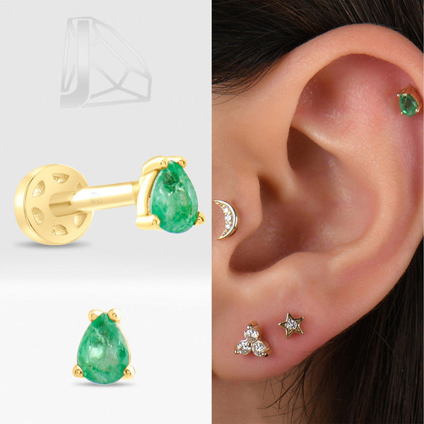 0.15 Carat Pear Emerald Piercing · Yellow Gold