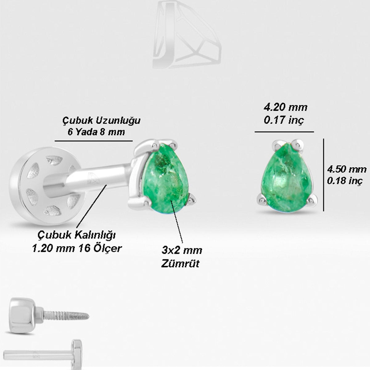 0.15 Carat Pear Emerald Piercing · White Gold