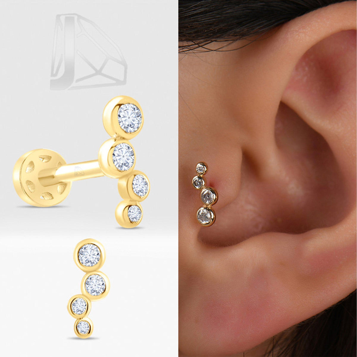 0.09 Carat Diamond Line Piercing · Yellow Gold