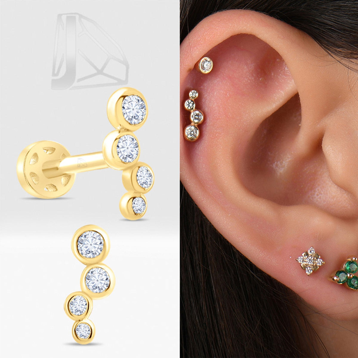 0.09 Carat Diamond Line Piercing · Yellow Gold