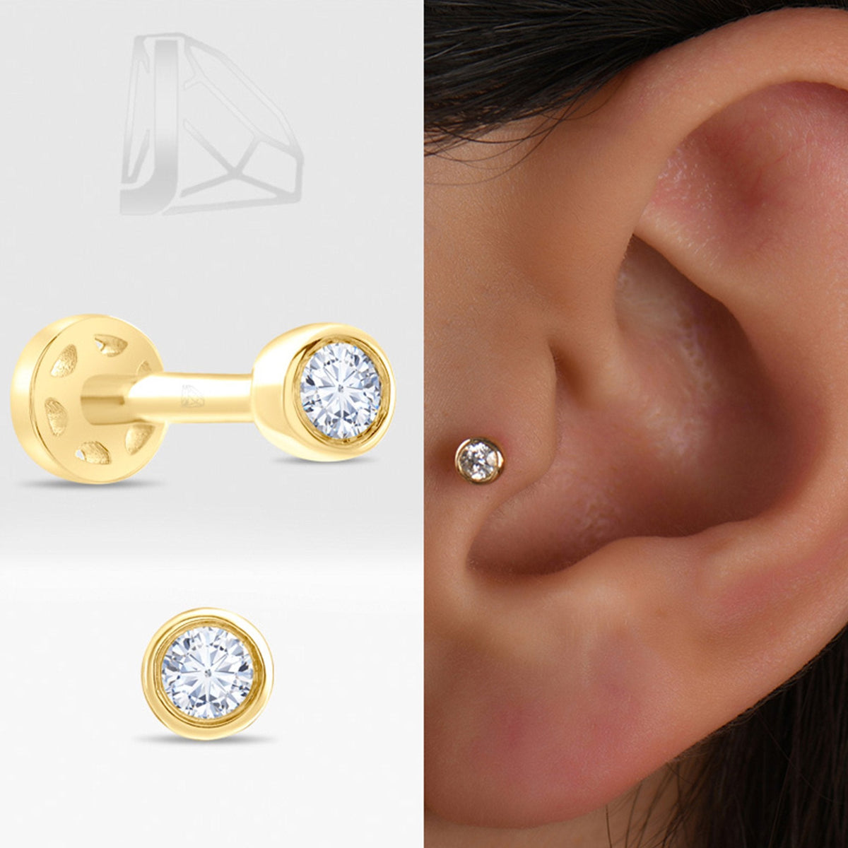 0.06 Carat Solitaire Diamond Piercing · Yellow Gold