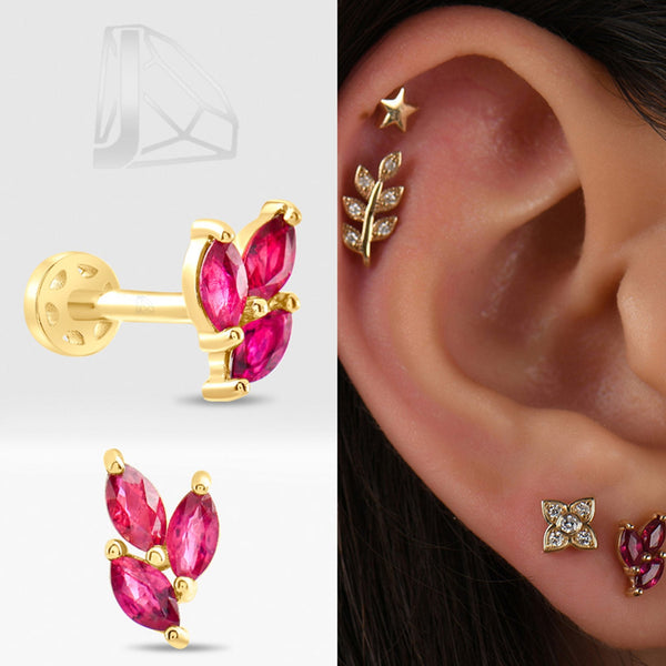 0.20 Carat Marquise Ruby Piercing · Yellow Gold