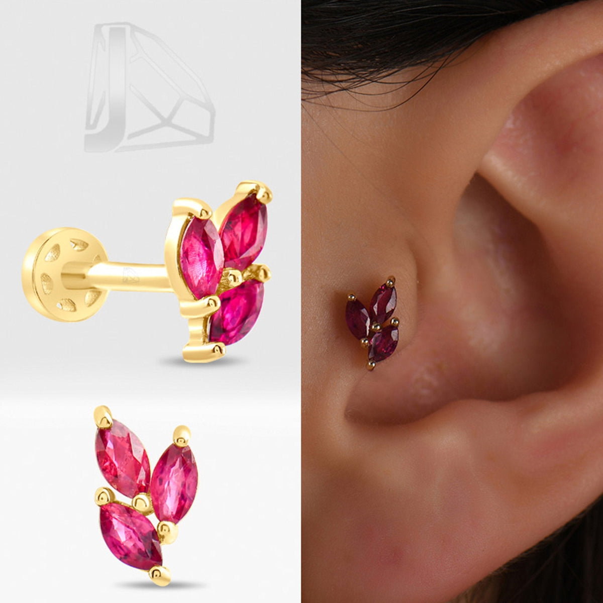 0.20 Carat Marquise Ruby Piercing · Yellow Gold
