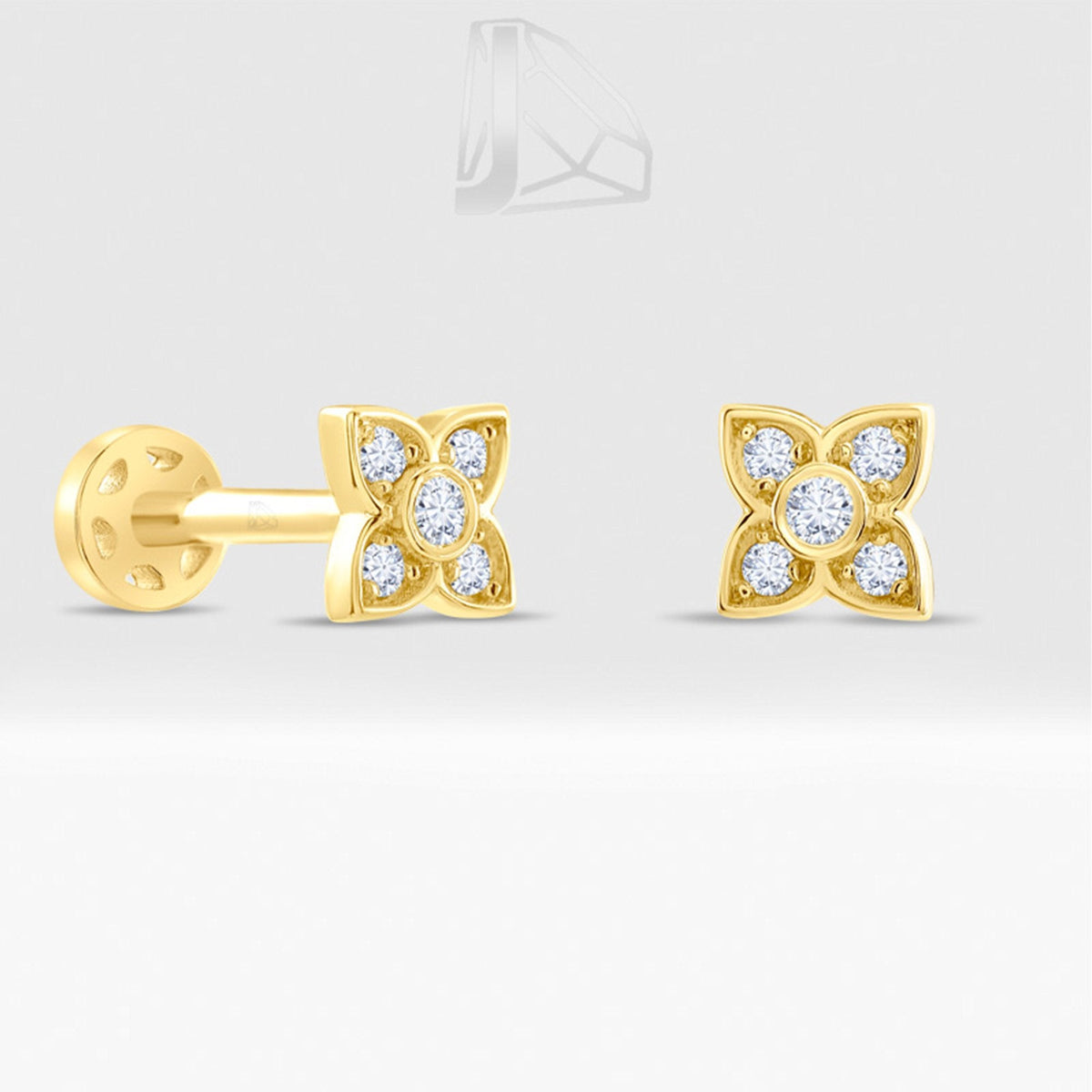 0.08 Carat Flower Diamond Piercing · Yellow Gold
