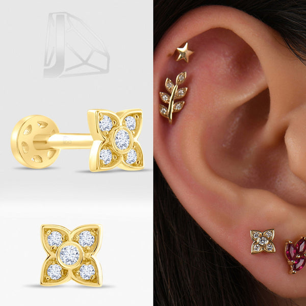0.08 Carat Flower Diamond Piercing · Yellow Gold