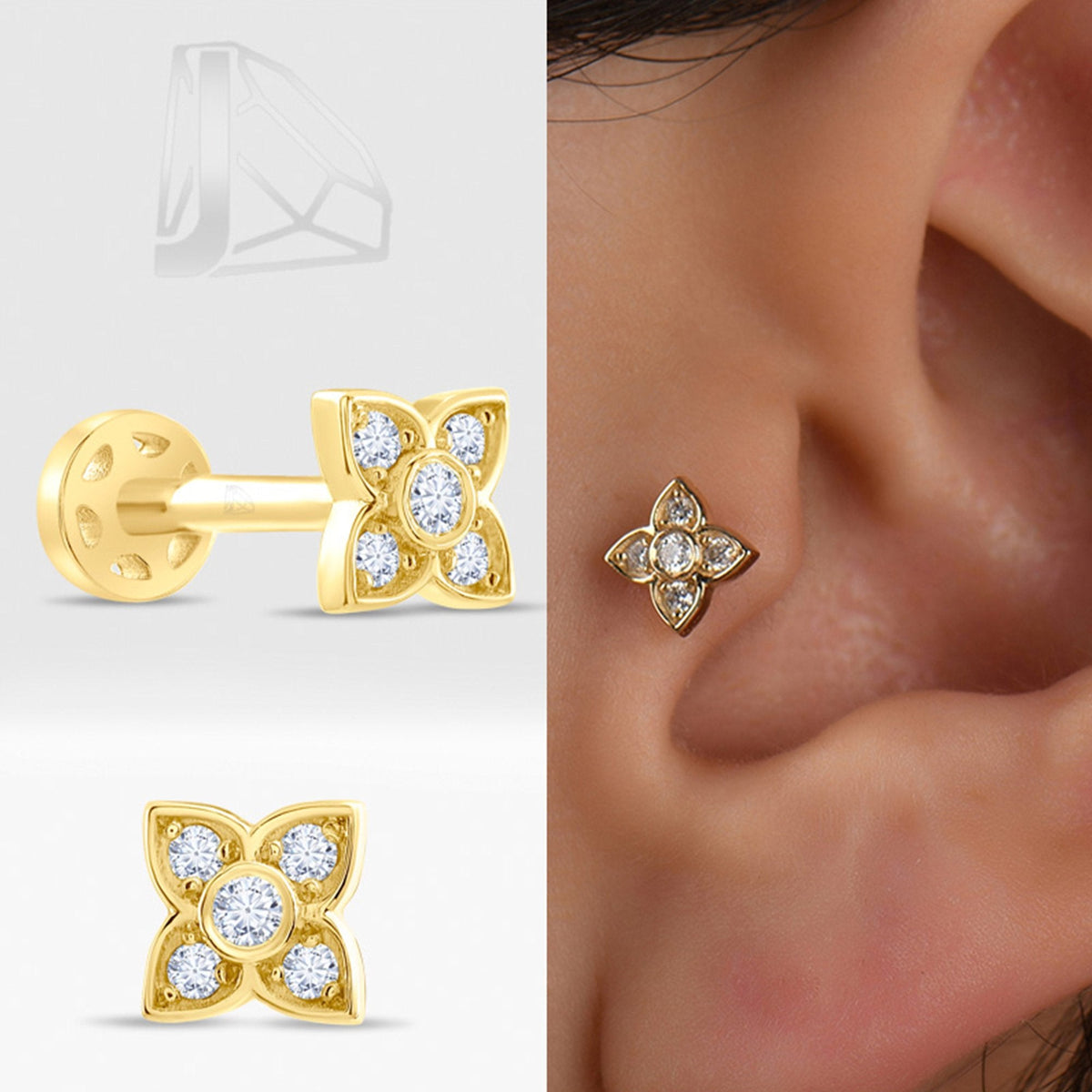 0.08 Carat Flower Diamond Piercing · Yellow Gold