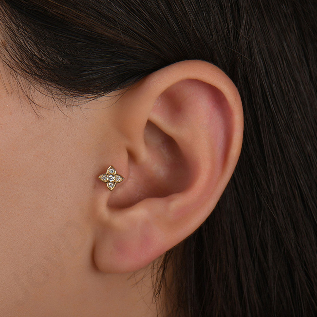 0.08 Carat Flower Diamond Piercing
