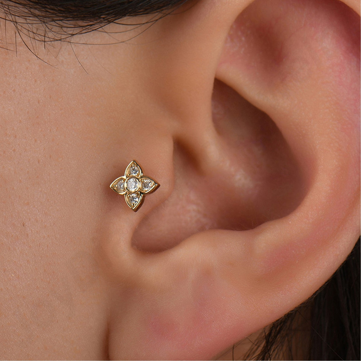 0.08 Carat Flower Diamond Piercing