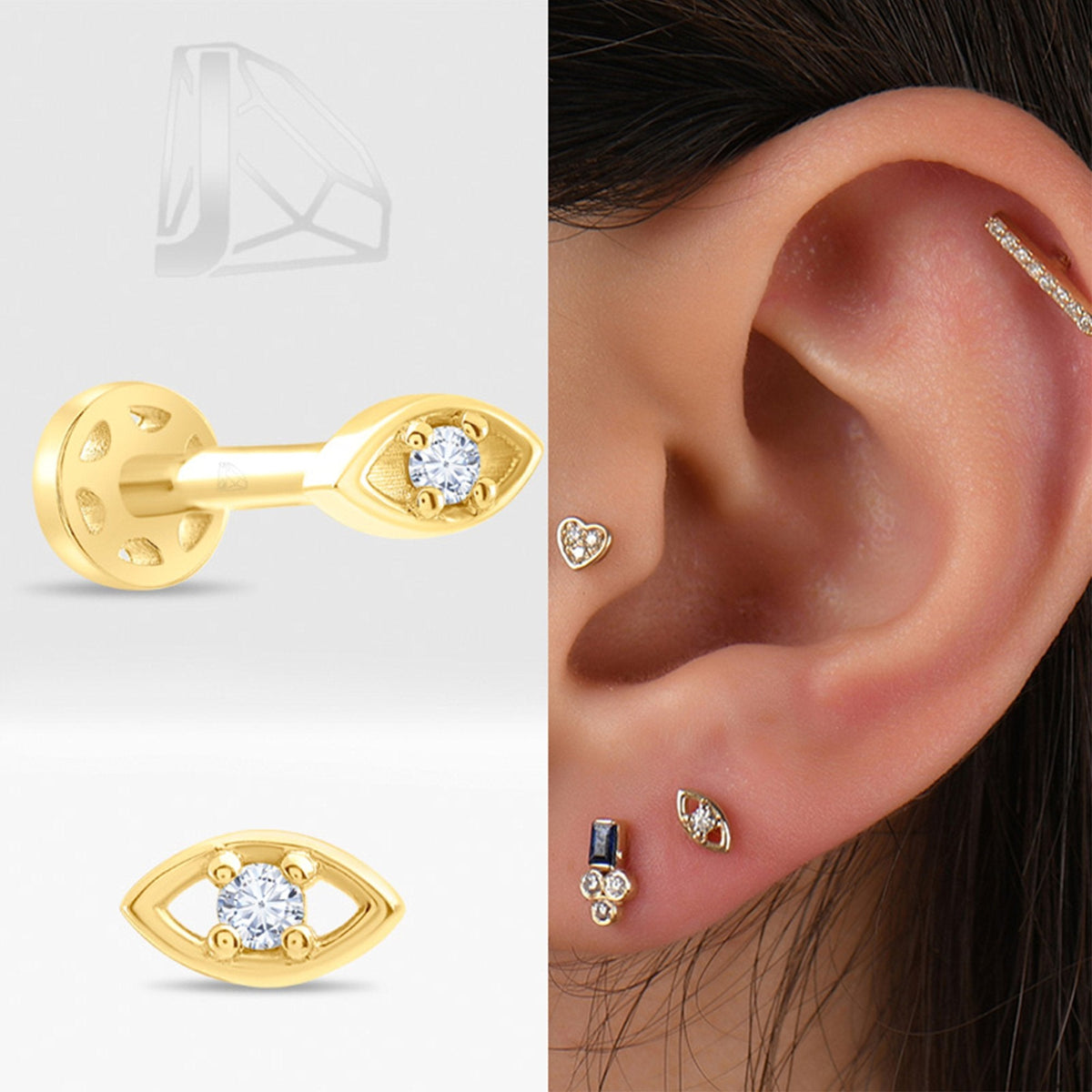 0.02 Carat Eye Diamond Piercing · Yellow Gold