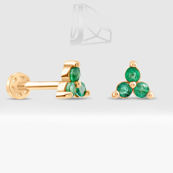 0.15 Carat Three-Stone Emerald Piercing · Yellow Gold