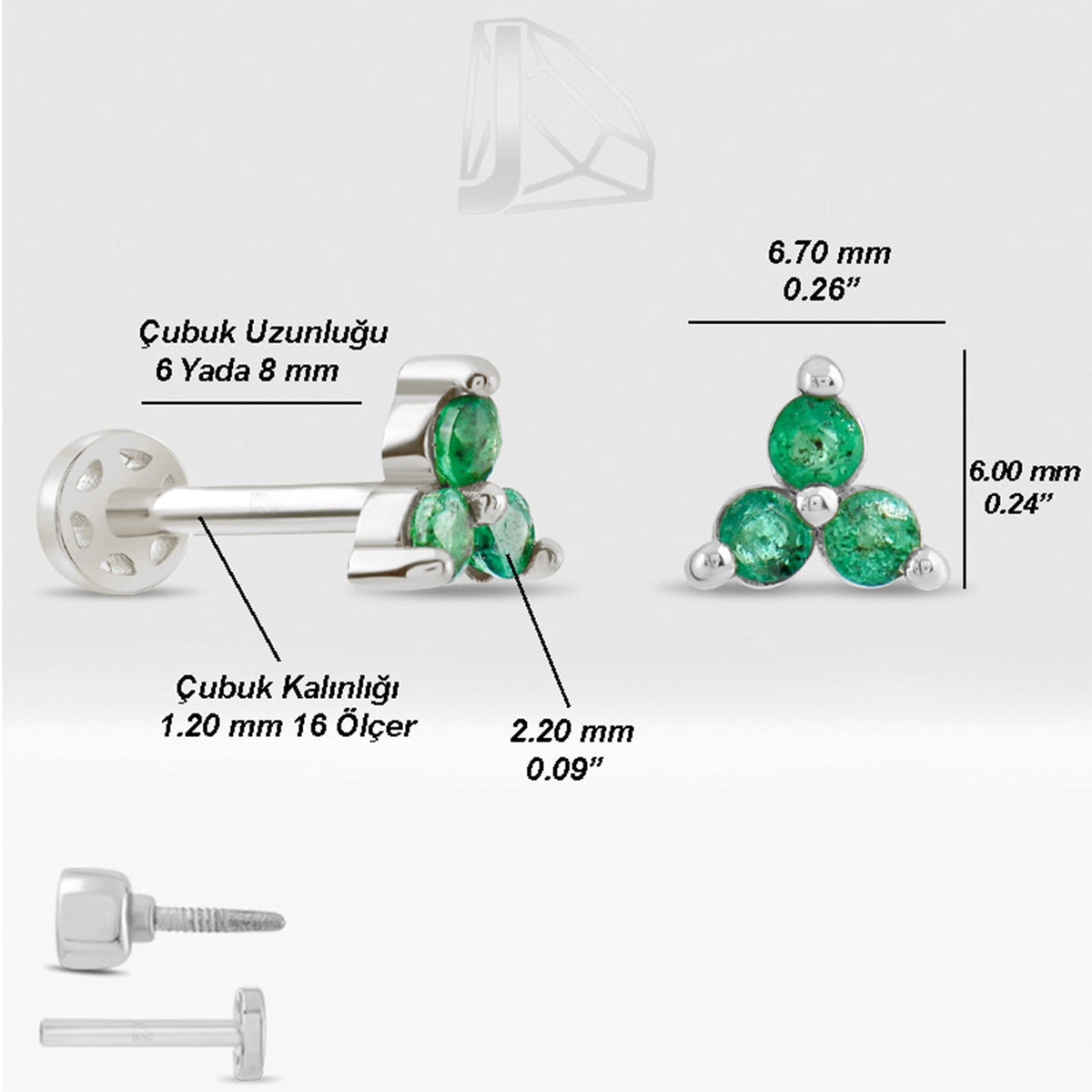 0.15 Carat Three-Stone Emerald Piercing · White Gold