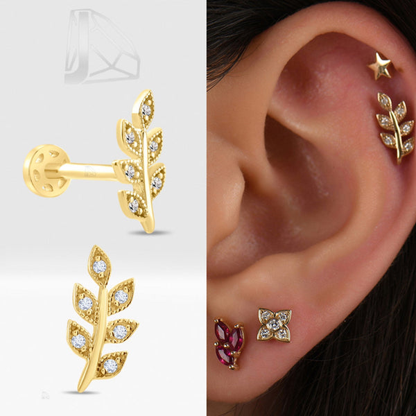 0.04 Carat Leaf Diamond Piercing · Yellow Gold