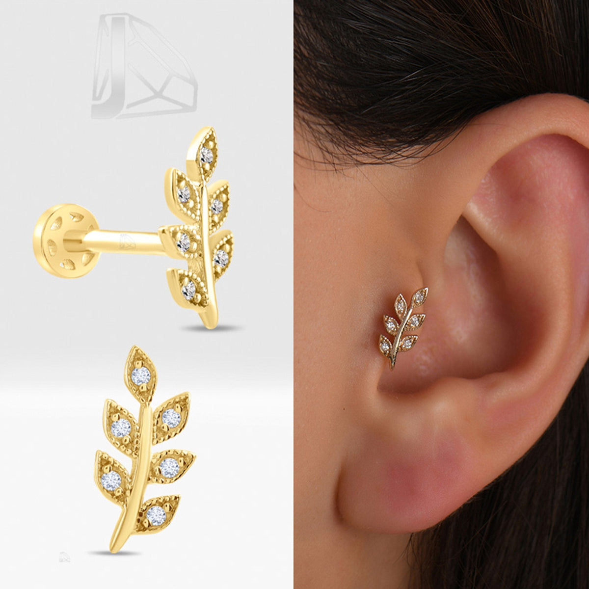 0.04 Carat Leaf Diamond Piercing · Yellow Gold