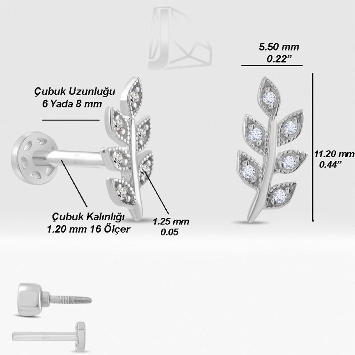 0.04 Carat Leaf Diamond Piercing · White Gold