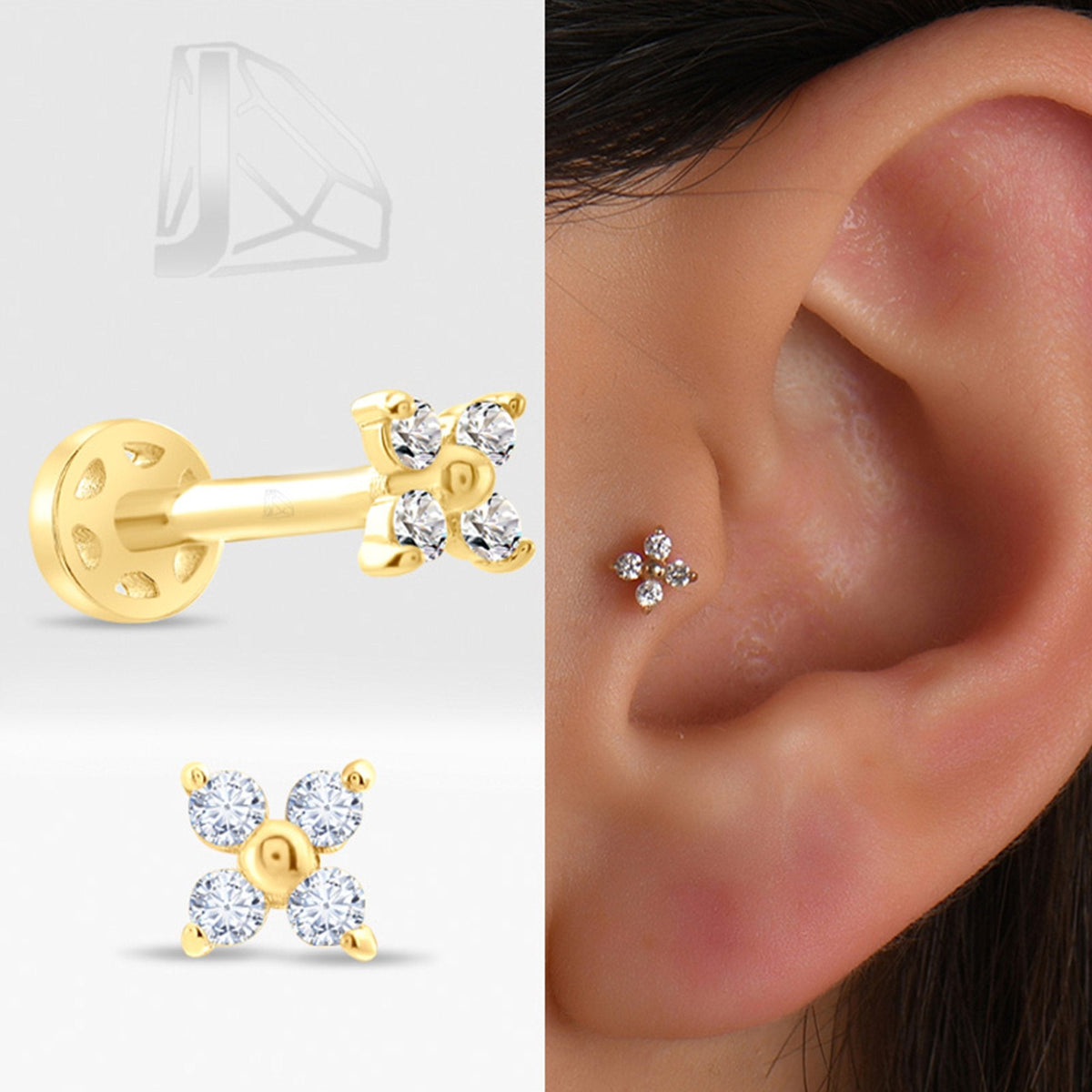 0.05 Carat Flower Diamond Piercing · Yellow Gold