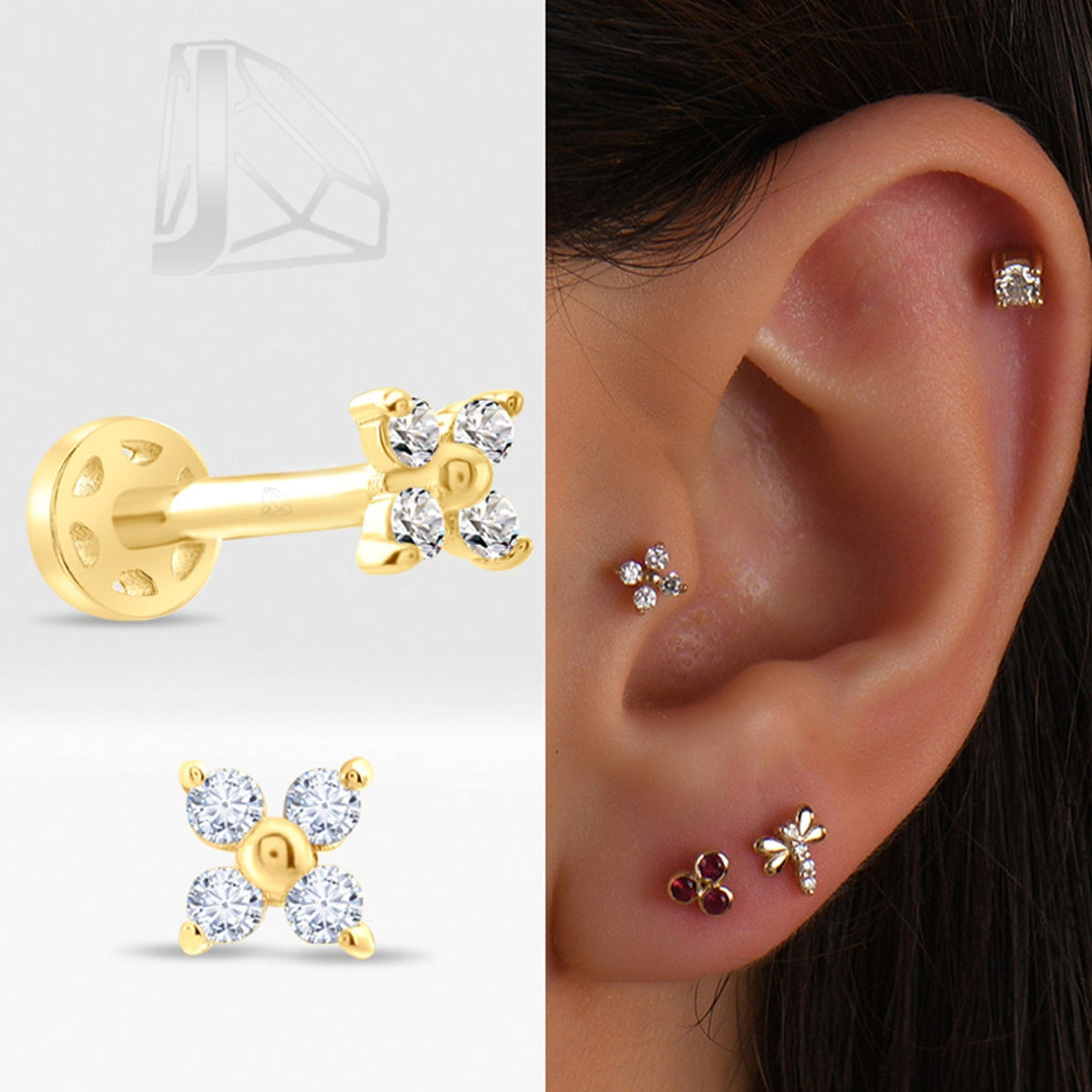 0.05 Carat Flower Diamond Piercing · Yellow Gold